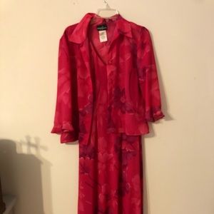 Pink flowered print dress.